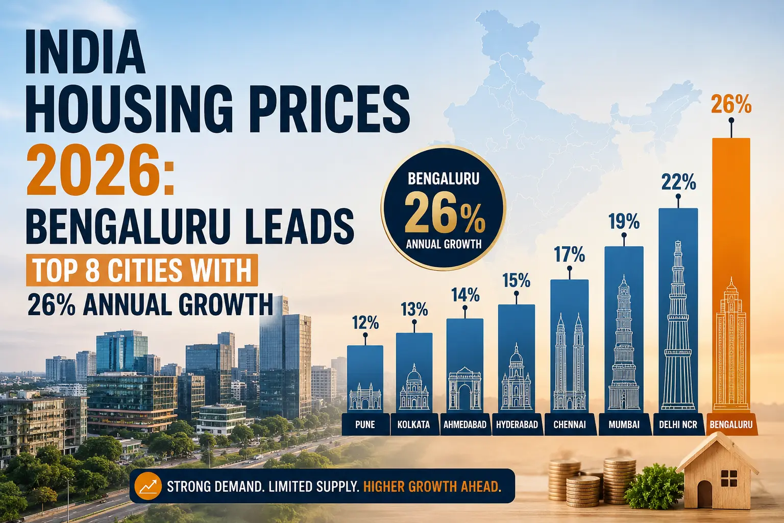 Bengaluru Housing Prices Jump 26% in 2026: Top 8 Cities Compared